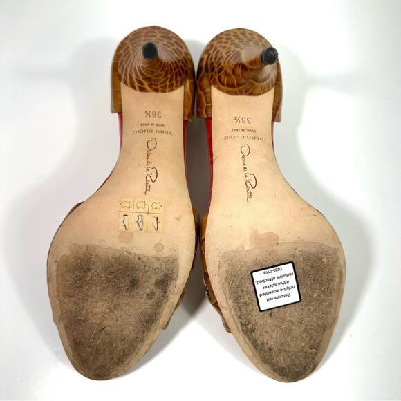 Oscar de la Renta Red and Tan Croc Heels - Picture 6 of 14